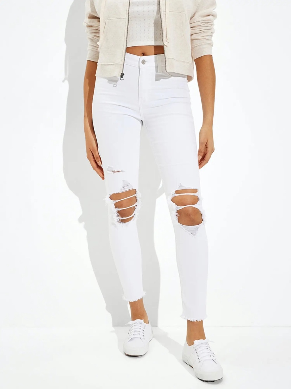 American Eagle Outfitters White Ripped High-Rise Skinny Jeans